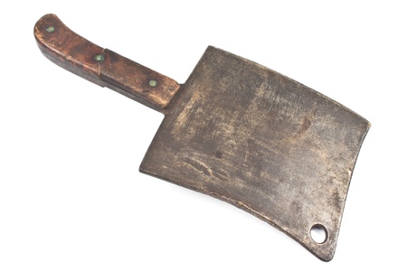 Old rusty meat cleaver isolated on white