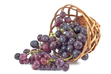 Dark grapes in a basket on whiteの写真素材