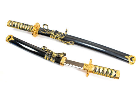 Two Japanese samurai katana swords isolated on white