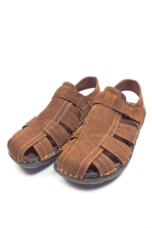 Men's leather sandal isolated on  whiteの写真素材