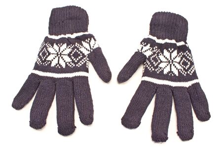 Woolen knitted gloves isolated on white の写真素材