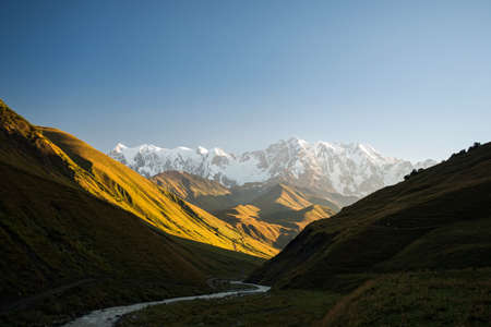 Nature of Caucasus valley near Shkhara in Georgiaの写真素材