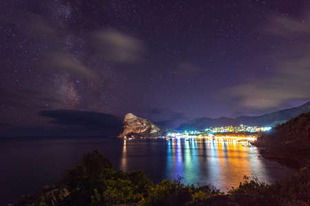 Beautiful nature in night with stars New World in Crimea, Ukraineの写真素材