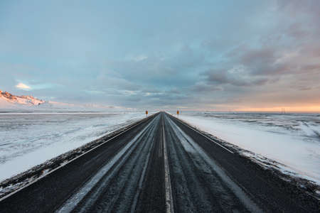 Highway around winter Iceland in the morning.の写真素材