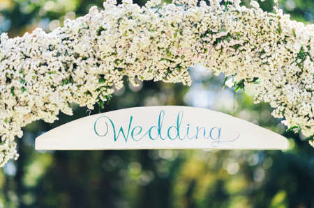 Wedding path and decorations for newlyweds. In Nature in the gardenの写真素材