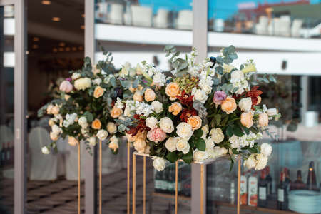 Wedding decoration with roses. Flower decorations. Modern weddingの写真素材