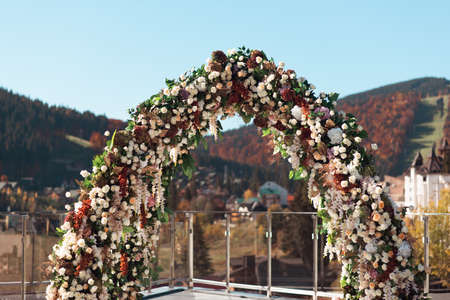 Autumn wedding decoration in the mountains. Modern weddingの写真素材