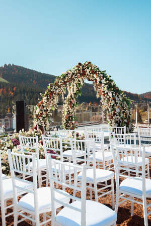 Autumn wedding decoration in the mountains. Modern weddingの写真素材