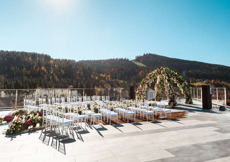 Autumn wedding decoration in the mountains. Modern weddingの写真素材