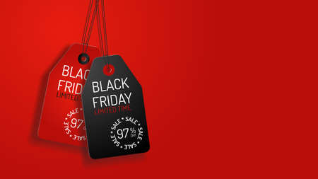 Discount paper tags for black friday. Red background template. Friday Sale. Labels with prices....