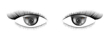 CCTV cameras replace eyes. Concept of video surveillance systems with a camera. Realistic 3d vector. Isolated white backgroundの写真素材