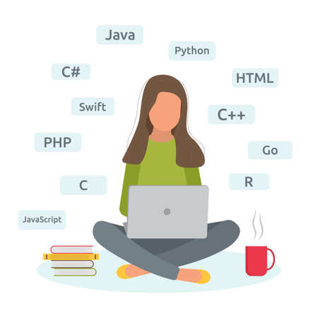 Girl programmer is studying programming languages on online courses at home. The woman works at the...