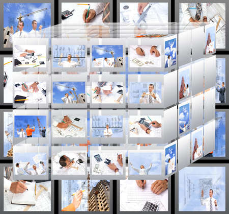 business photo assortment in designing engineering technollogy for construction