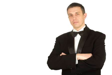 Portrait the man in a classical tuxedo on an white  backgroundの写真素材