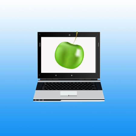Juicy green apple isolated on a white background in notebookの写真素材