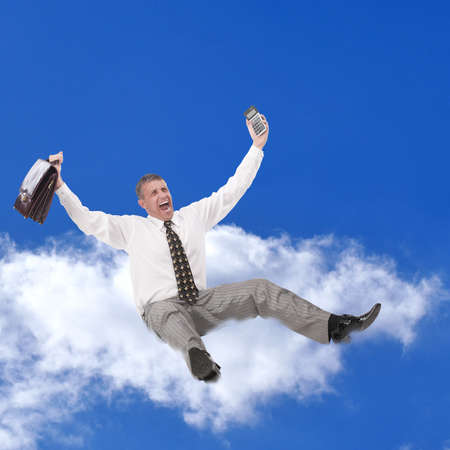 The successful businessman does not hide emotions of delight from results of the financial...