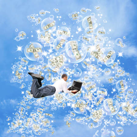 Pink dreams of profit on financial investments as if soap bubblesの写真素材