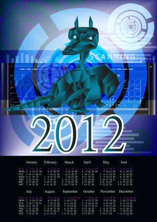 The newest computer the technology Internet in New Year of the Dark blue fantastic Dragonの写真素材