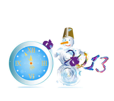 Snowman and new yeas clock illustration のイラスト素材