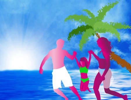 Happy Family rest on exotic sea resortの写真素材