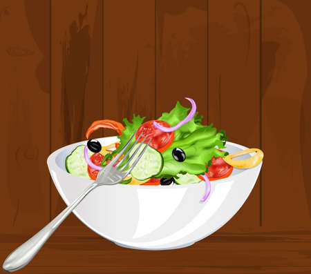 Fresh vegetarian vegetable salad on a old wooden backgroundのイラスト素材