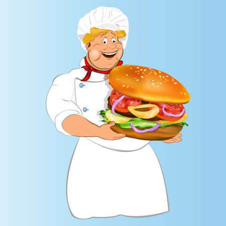 Funny Chef and best big traditional hamburger の写真素材