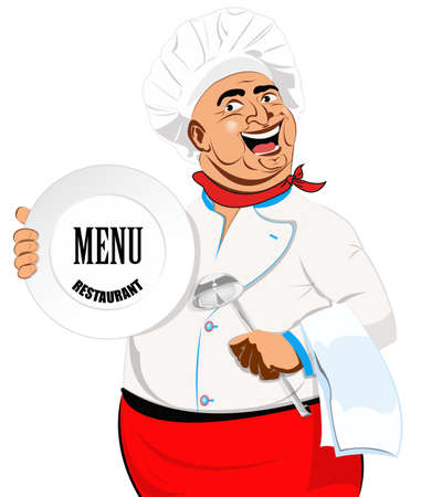 Eastern Chef and big plate on a white background Vectorのイラスト素材