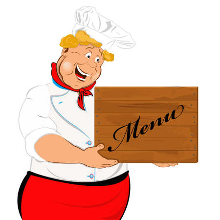 Funny Chef and wooden menu  Vectorのイラスト素材