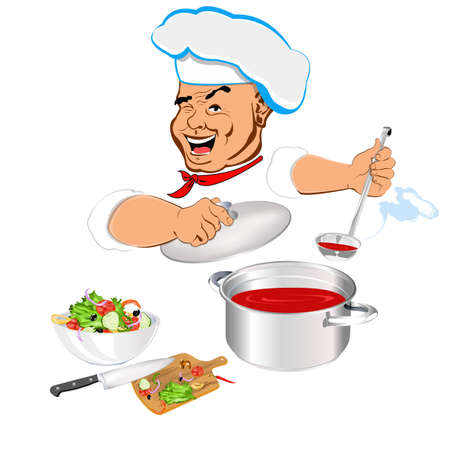 Funny Chef and fresh vegetable food for Gourmetのイラスト素材