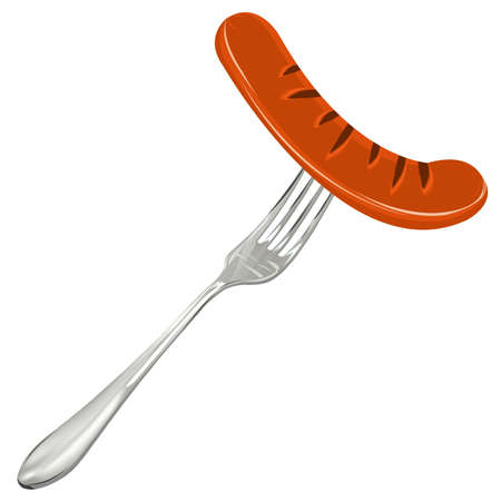 Grill sausage with fork Vector illustration isolated on white background のイラスト素材