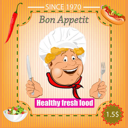Tasty fresh delicious food poster from Chef  Vector illustrationのイラスト素材