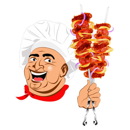 Fresh hot delicious shish kebab poster from Chef Vector illustrationのイラスト素材
