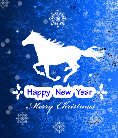 The New Year Horse Vintage retro vector Christmas cardのイラスト素材