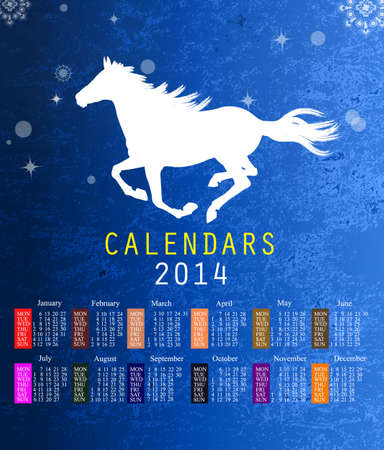 The New Year Horse Calendar 2014 text paint brush on paper recycle backgroundのイラスト素材