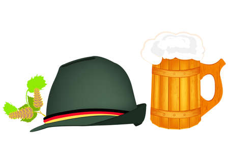 Hat in the tradition of beer festivals and foamy mug of fresh beer Vectorのイラスト素材