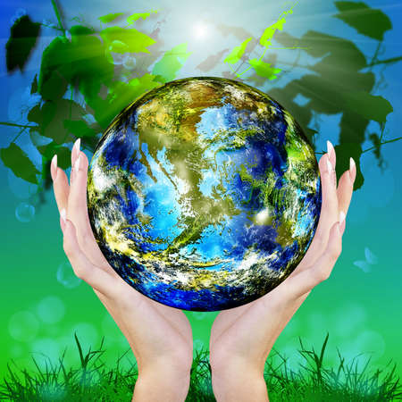 Blue Planet Earth in Hands Woman Ecology Concept