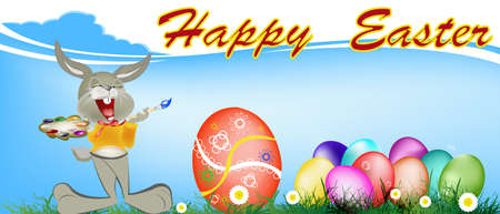 Rabbit and Easter Egg Holiday  Happy Easter Vector