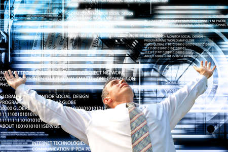 Businessman with technology background  