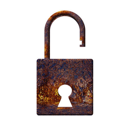Rusty old lock isolated over white backgroundの写真素材