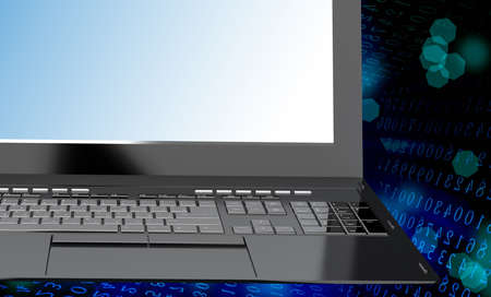 New modern laptop closeup on blue abstract Internet  background