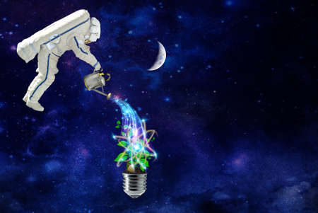 cosmonaut grows plants