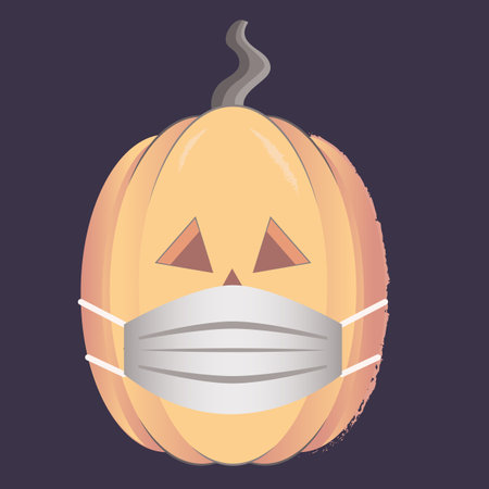 Halloween pumpkin jack wearing a medical safety face mask Dark Backgroundのイラスト素材
