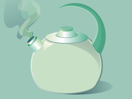 Retro green teapot with steam vector illustrationのイラスト素材