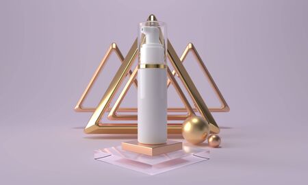 Cosmetic bottle with dispenser mockup. Beauty skin care product container 3d renderの写真素材