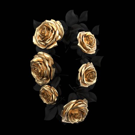 Dark mockup with golden roses on black background 3d renderの写真素材
