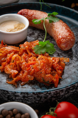 Roasted Pork Sausage with Stewed Cabbageの写真素材