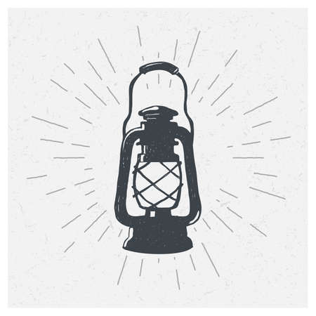 Hand-drawn vintage kerosene lamp. Sketch oil lamp. Vector illustration. Lantern.のイラスト素材