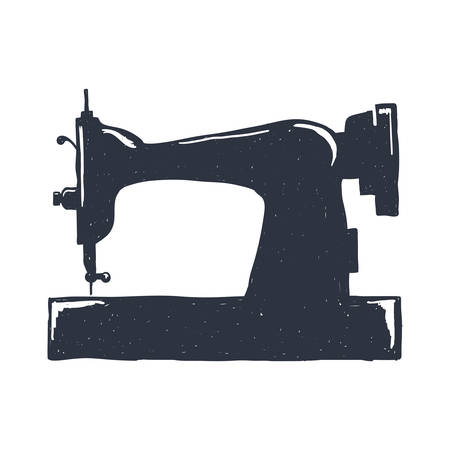 Hand-drawn vintage sewing machine. Sketch style. Vector illustration. T-shirt print. Poster. Thread. Needleworkのイラスト素材