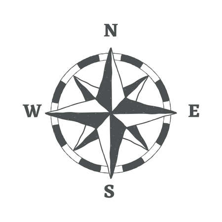 Compass sign icon. Windrose navigation symbol. Graphic design element. Hand drawn vintage symbol on white background. Vector.のイラスト素材