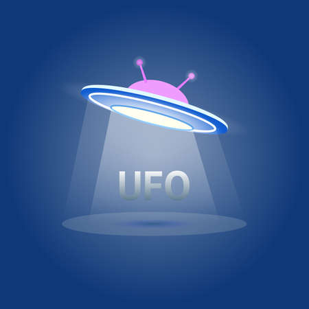 UFO Flying Saucer Icon isolated. Ufo logo element. Ufo illustration on white background. Cartoon style. liens icon. Flying saucer concept.の写真素材